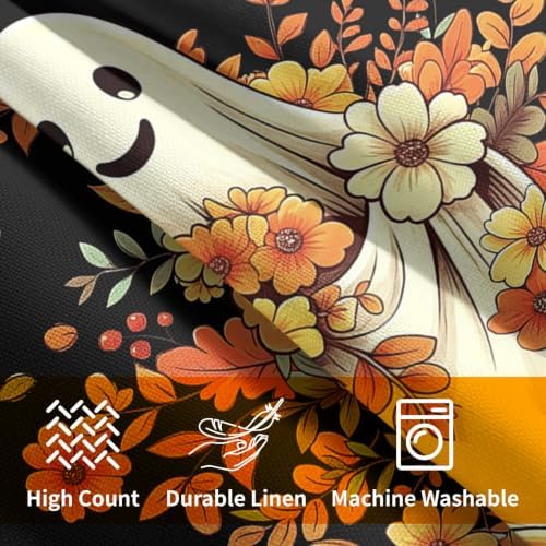 Halloween Ghost Throw Pillow Covers 16x16 Set of 2 Orange Floral Leaves Spooky Pumpkin Pillow Covers Black Autumn Flower Leaf Cute Pillowcase for Kitchen Sofa Cushion Outdoor Bedroom Decoration - Image 6