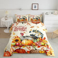 Homewish Thanksgiving Day Comforter Set Queen Size,Watercolor Turkey Pumpkin Bedding 3pcs Kids Girls Boys Teens Room Decor,Fall Maple Leaves Quilted Duvet Rustic Farmhouse Insert,Orange Yellow by Homewish