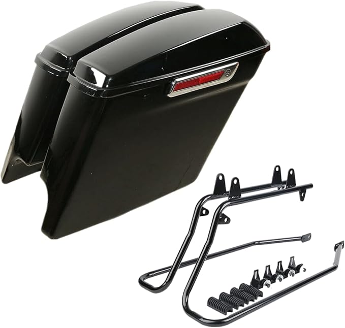 XFMT Vivid Black 5" Stretched Extended Saddlebags Hard Saddle Bags W/Black by XFMT