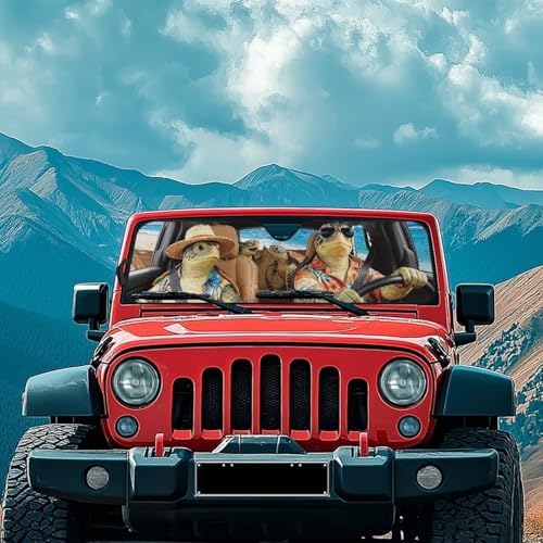 Renewold Car Windshield Sunshade Window Sun Visor Summer Sunlight UV Rays Heat Sun Shade Compatible with Jeep Wrangler JK JKU JL 1997-2023 2/4 Door Funny Sea Turtle Hawaii Easy Install Cover Shield