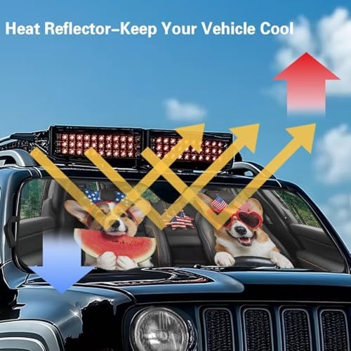 Renewold Funny Corgi Driving, Car Front Window Shade, Foldable Keep Cool Sun Shield Cover, Car Sun Visor for Jeep Wrangler JK JKU JL JLU 1997-2023 2/4 Door Gladiator JT, Automotive Windshield Sunshade
