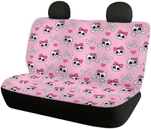 Bow Skull Cars Backseat Covers,Seat Cushion for Rear Seat Non-Slip Car Seat Covers,Auto Car Vehicle Long Rear Bench Seat Cover Protective Cushion Mat