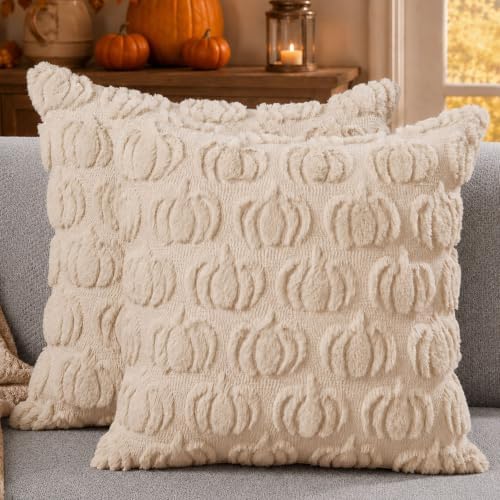 DFXSZ Fall Pillow Covers 22x22 2Pcs Beige Pumpkin Fall Decorations for Home by DFXSZ