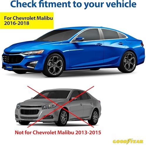Goodyear Mud Flaps for Chevrolet (Chevy) Malibu 2016-2018, Pair, Heavy-Duty Thermoplastic, Custom Fit, Easy to Install, Road/Weather Durability, Car Accessories - GY004709