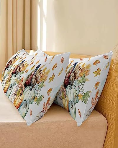 Pillow Covers 20x54 Inch - Body Thanksgiving Watercolor Turkey with Pumpkins White Soft Brushed Microfiber Pillowcases with Hidden Zipper Closure Bed Pillow Shams for Bedroom Sofa Car - Image 4