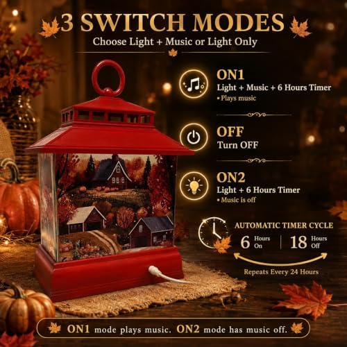 Fall Snow Globe Lantern with Sunflowers, Music, 6 Hours Timer, Fall Decor - Image 2