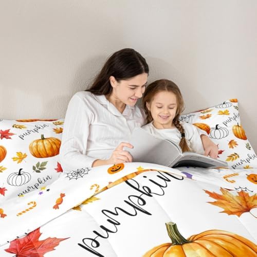 Erosebridal Happy Thanksgiving Kids Comforter Set | Pumpkin Fall Bedding Queen Size Harvest Autumn Down Comforter Farmhouse Maple Leaves Duvet Set for Bedroom - Image 6
