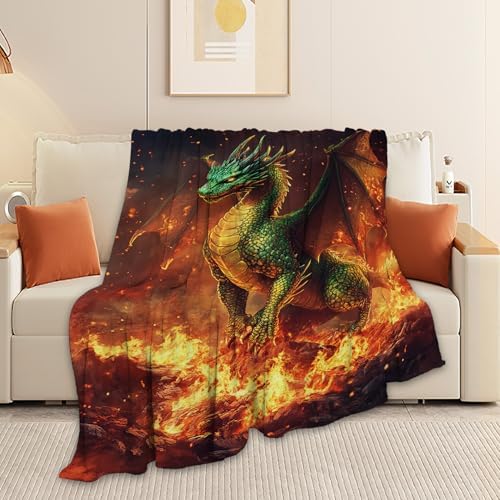 Dragon Blanket Mythical Fire Dragon Throw Blankets Fantasy Print Cozy Fleece Flannel Stuff Plush Lightweight Bedding Lover Gifts for Men Women Adults for Couch Sofa Bed Decor 50"X60" - Image 4
