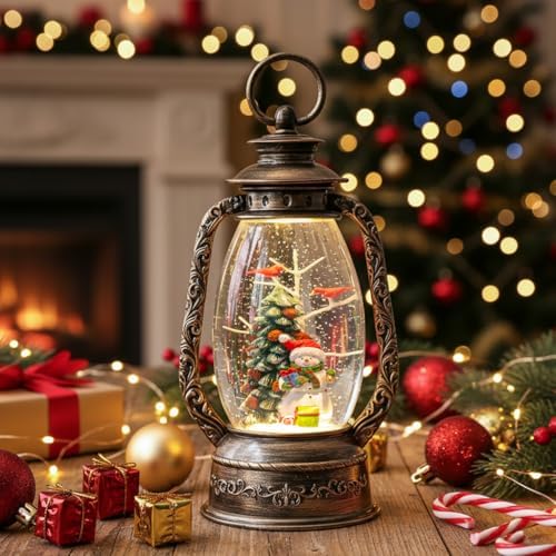 Christmas Snow Globe Lantern Water Glittering Snowman with Christmas Tree, USB Lined/Battery Operated Lighted Lantern for Christmas Festival Decoration Gifts - Image 2