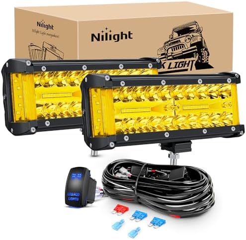Nilight Side Shooter LED Lights 2PCS 7 Inch Yellow Beam with Wiring Kit