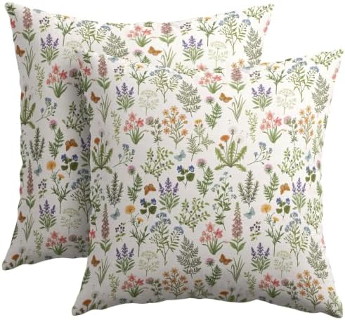 Spring Fern Plant Pillow Covers 20x20 Set of 2 Beige Green Botanical Nature Outdoor Throw Pillows Covers Wild Floral Farmhouse Decorative Farmhouse Cushion Case for Room Couch Sofa by Unknown