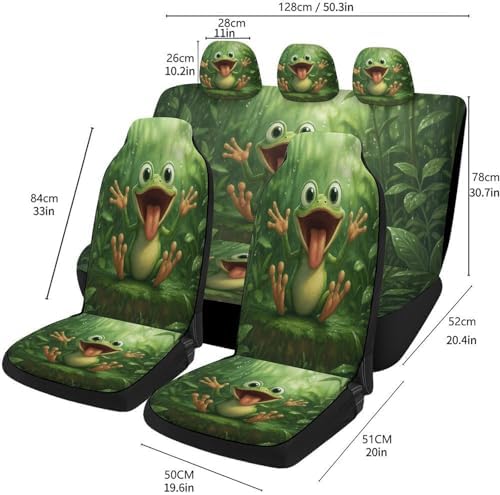 Happy Frog Rain Pattern Car Seat Covers, Trendy Universal Car Seat Protector Full Set, Automotive Seat Covers for Front Seats Rear Seat Back Seat Gift