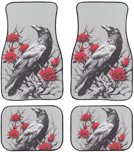 Crow Floor Mats for Cars All Weather,4-Piece Carpet Rose Vehicle Floor Mats Universal Fit,Anti-Slip1st & 2nd Row Auto Interior Mat