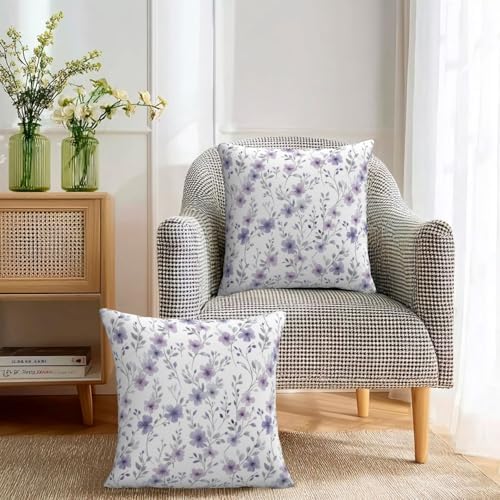 KiuLoam Spring Purple Floral Pillow Covers 20x20 Inch Set of 2, Grey Purple Flower Leaf Rustic Decorative Throw Pillows, Farmhouse Outdoor Square Cushion Cases for Sofa Couch Bed Home Decor - Image 3