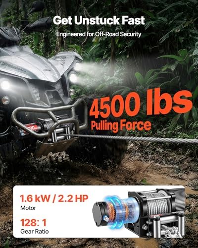 VEVOR 4500 lbs Electric Winch, 12V DC ATV/UTV Winch with Φ0.24 in x 39.4 ft Steel Wire Rope, Wireless & Wired Remote Control, IP54 Waterproof, Roller Fairlead Mount Plate for Towing ATV UTV Off-Road - Image 2