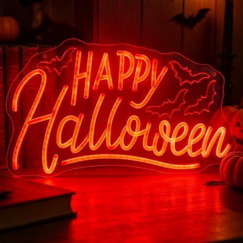 Happy Halloween Neon Sign, Bat Halloween LED Light, 16.7"x9.8" - Image 3