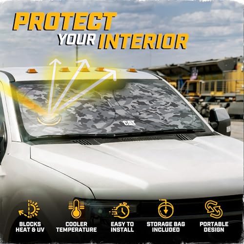 Windshield Sun Shade for Ford F-250 2015-2020, Foldable Front Window Sunshade, UV Heat Blocker, Interior Protection Sun Shield, Keeps Truck Cab Cool, Heavy-Duty Truck Accessory - Gray Camo
