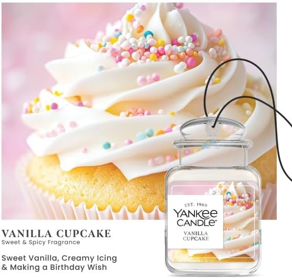 Yankee Candle Car Jar Ultimate Air Freshener, Hanging Car Freshener, Long Lasting Car Fragrance, Vanilla Cupcake (Pack of 3)