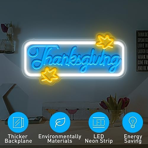 Thanksgiving Neon Sign, Thanksgiving Happy Wall Window Art Decoration Festival Celebration, Dimmable USB Powerd Thanksgiving Neon LED Sign Autumn Thanksgiving Party Harvest Blessd 15.7×7.9 Inch - Image 5