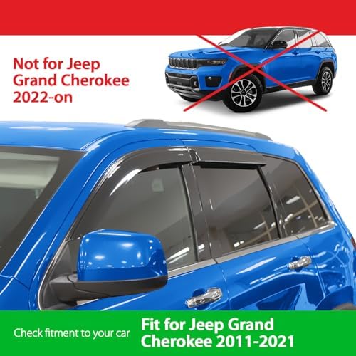Goodyear Shatterproof Side Window Deflectors for Jeep Grand Cherokee 2011-2021, Tape-on Rain Guards, Window Visors for Cars, Vent Deflector, Vent Visor, Car Accessories, 4 pcs. - GY008845