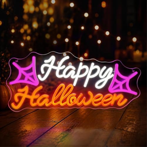 Happy Halloween Neon Sign, Spider Web Halloween LED Light, 16.9"x7.9" by DMDMBSR
