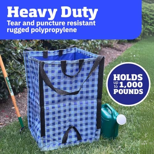 DURASACK Heavy Duty Home and Yard Bags 48-Gallon Reusable Self-Standing Lawn and Leaf Bags Garbage Can with Reinforced Handles, Gingham Blue, 3 Pack - Image 3