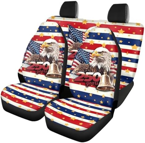 Vibrant American Flag Eagle Car Seat Covers 4Pcs Front & Rear Seat Covers Universal Fits for Truck, Sedan, SUV Auto Interior Protector Car Accessories for 250th Years Patriotic