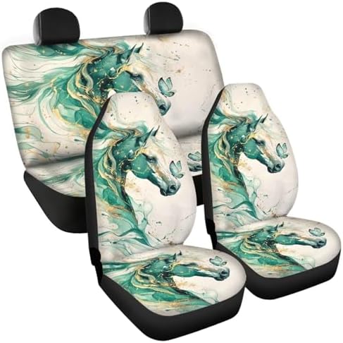 Teal Horse Print Car Seat Covers 4Pcs Front & Rear Breathable Seat Covers Universal Fits for Truck, Sedan, SUV Auto Interior Protector Car Accessories