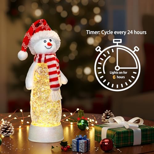 Christmas Snowman Snow Globes Lantern Musical Lighted Water Lantern Snow Globe Swirling Glitter Snowglobes with 6H Timer USB Operated Snowglobe Christmas Decoration for Home & Gift- Red Hat - Image 2