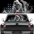 Vintage Grim Reaper Rear Window Decals for Trucks, Abstract American Flag Eagle Window Decal Back Window Tint Graphic Perforated Vinyl Pickup Truck Stickers 66 x 22 inch