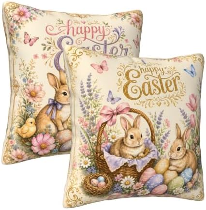 Happy Easter Throw Pillow Covers 18x18 inch Set of 2 - Image 2