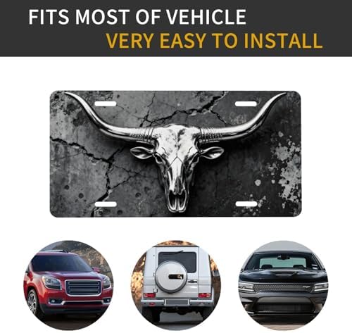 Longhorn Bull Skull Metal Cool Front License Plate 6x12 Inch