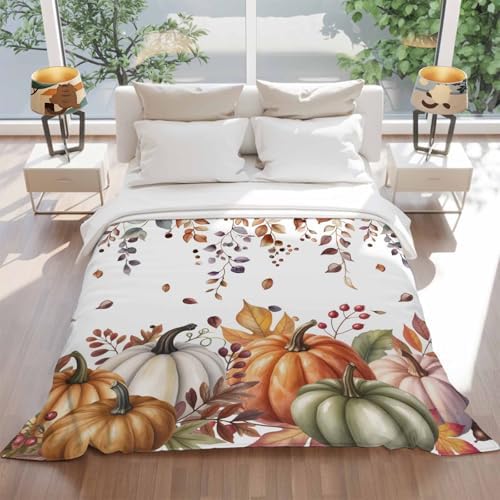 DecorLovee Vintage Fall Blanket 50"x60", Reversible Thanksgiving Throw Blanket for Couch/Bed, Orange Sage Green Pumpkins Lightweight Soft Throw Blankets for Women, Warm Fuzzy Blankets for Winter - Image 5