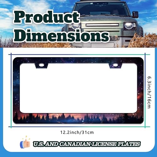 2 Pcs Starry Sky Aurora Forest License Plate Frame Stainless Steel 6X 12 in