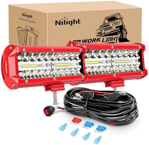 Nilight LED Lights 2PCS 6.5 Inch with Wiring Kit on Truck SUV, Red Shell