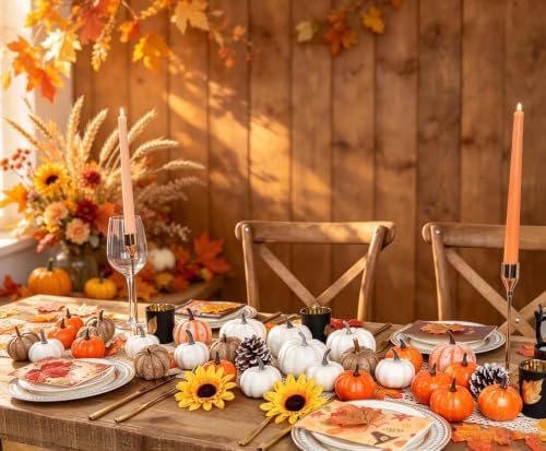 DearHouse 80Pcs Artificial Pumpkins Maple Harvest Fall Decoration, 30Pcs Fall Pumpkins and 50Pcs Maple Leaves for Autumn Thanksgiving Harvest Home Decor - Image 4