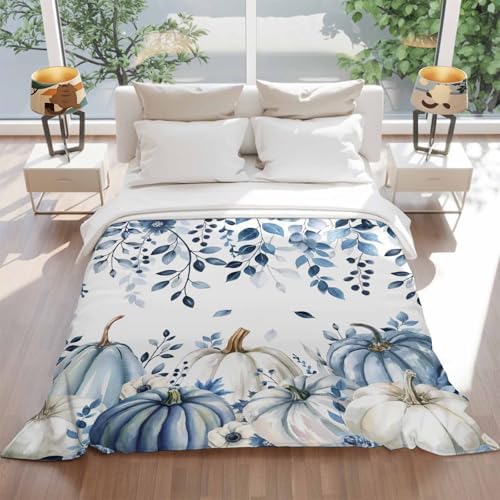 DecorLovee Blue Fall Blanket 40"x50", Reversible Thanksgiving Pumpkins Throw Blanket for Couch/Bed/Camping, Weeping Botanical Lightweight Soft Throw Blankets for Girls, Warm Fuzzy Blankets for Winter - Image 5