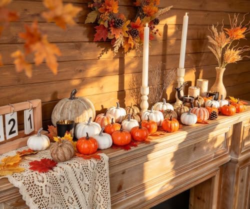 DearHouse 80Pcs Artificial Pumpkins Maple Harvest Fall Decoration, 30Pcs Fall Pumpkins and 50Pcs Maple Leaves for Autumn Thanksgiving Harvest Home Decor - Image 3