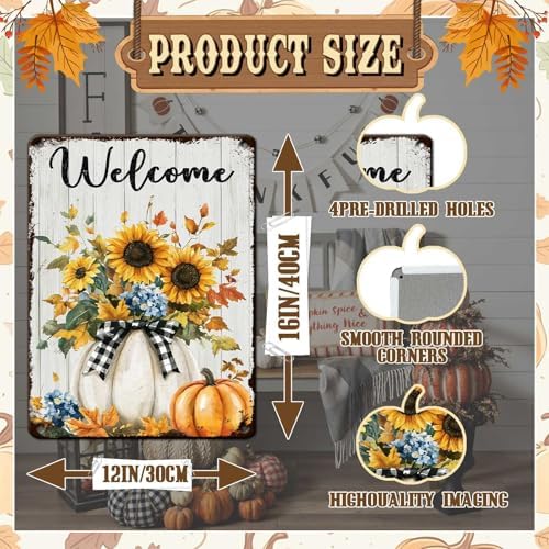 Thanksgiving Day Pumpkin Vintage Tin Sign Welcome Metal Wall Art for Bedroom Garage Kitchen Shop 12x16Inch - Image 2