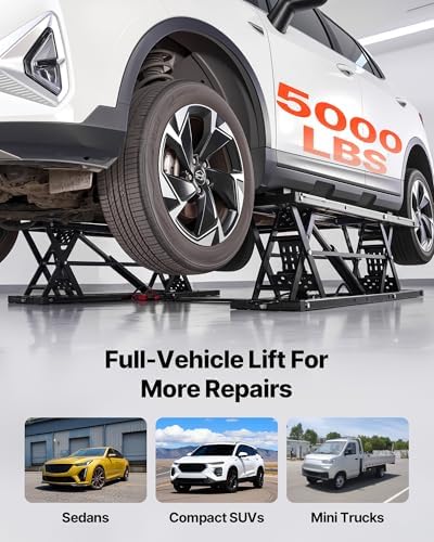 VEVOR Portable Car Lift, 5000 lbs Capacity, Heavy Duty Quick Lift with 25.6" Max Height, Pneumatic Pump, Wheels, 4 Rubber Pads & 4 Lifting Columns for Cars, Compact SUVs, Mini Trucks, Garage or Shop - Image 2