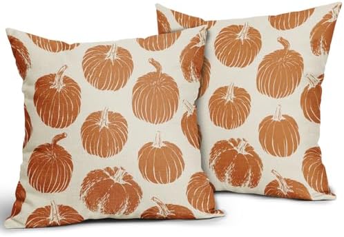 Burnt Orange Pumpkin Fall Pillow Covers 20x20 Set of 2 Autumn Harvest Print Thanksgiving Decorative Throw Pillows Outdoor Farmhouse Cushion Case Seasonal Decor for Couch Sofa Bed - Image 2