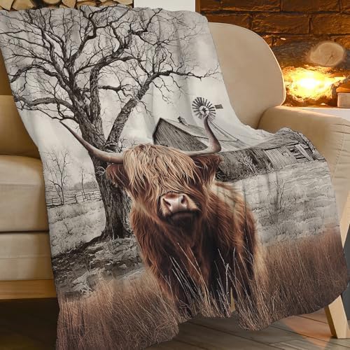 Highland Cow Blanket Highland Cow Throw Blankets Rustic Farmhouse Cattle Print Cozy Fleece Flannel Stuff Plush Lightweight Bedding Lover Gifts for Men Women Adults for Couch Sofa Bed Decor 60"X80" - Image 6