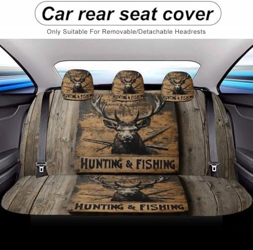 Deer Pattern Car Seat Covers, Trendy Universal Car Seat Protector Full Set, Automotive Seat Covers for Front Seats Rear Seat Back Seat Gift (Hunting Deer Fishing Sign, 2PC Front Seat Set)