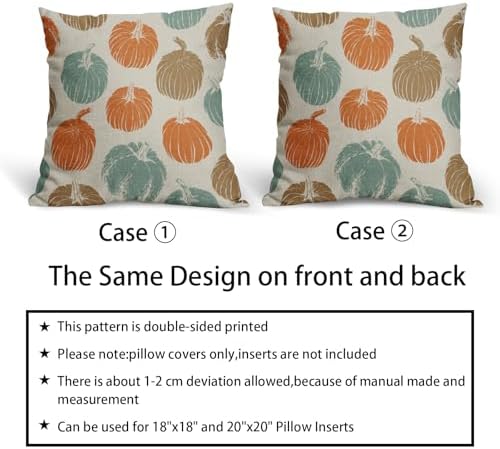 Brown Orange Light Blue Pumpkin Fall Pillow Covers 22x22 Set of 2 Autumn Harvest Print Thanksgiving Decorative Throw Pillows Outdoor Farmhouse Cushion Case Seasonal Decor for Couch Sofa Bed - Image 6