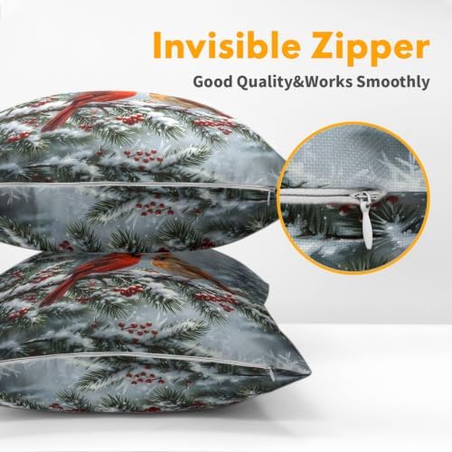 Winter Red Cardinal Bird Pillow Covers 22x22 Set of 2 Highly Absorbent - Image 4