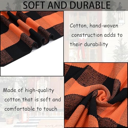Orange and Black Plaid Rug, 28'' x 43'' Fall Outdoor Front Door Decor Mat, Cotton Washable Hand-Woven Rug for Layered Doormat, Autumn Halloween Thanksgiving Carpet for Porch, Entryway - Image 5