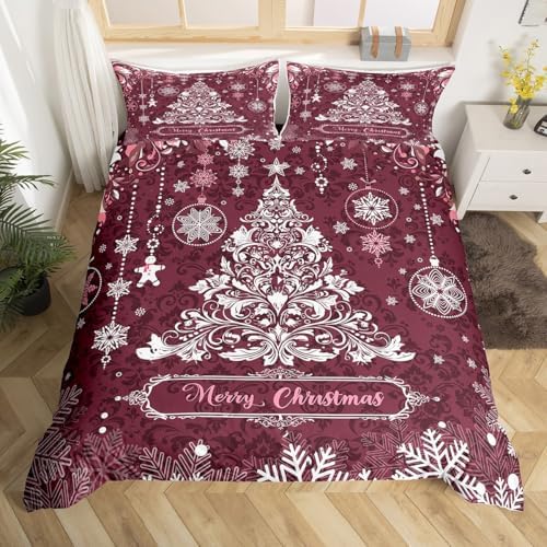 Christmas Tree Kids Duvet Cover Set Full Size,Merry Christmas Holiday Western Bedding Set,Girls Boys Adults Room Decor,Snowflake Paisley Boho Comforter Cover,Purple Retro Quilt Cover,2 Pillowcases - Image 4
