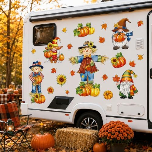 FYSUIMU 23 Pcs Thanksgiving Fall Garage Decoration Magnet Stickers Scarecrow Gnome Pumpkin Maple Leaves Refrigerator Decals for Autumn Harvest Home Party Garage Door Car - Image 5