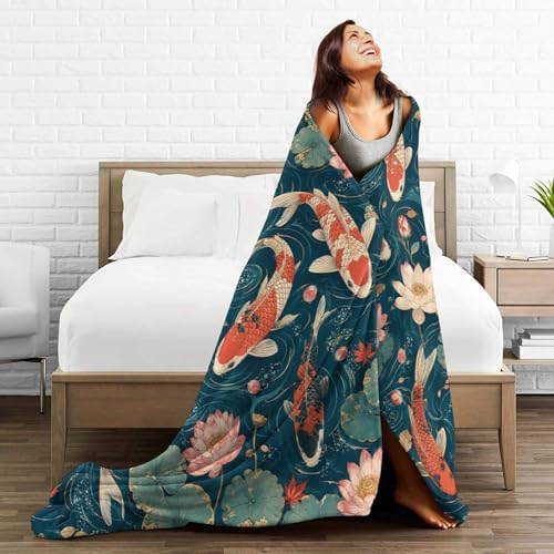 Cute Koi Fish Blanket for Women, Gifts for Girls, Japanese Blankets for Kids, Soft Cozy Lightweight Throw for Bed Sofa Home Travel Room Decor, 50x60 Inch - Image 6