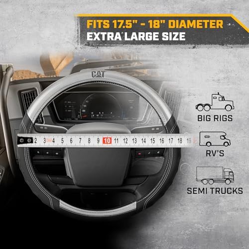 Cat® BigGrip Faux Gray/Black Leather Semi Truck Steering Wheel Cover, Fits RV and Big Rig Trucker, Steering Wheel Cover for Trucks 18 Wheeler - X-Large 17.5" - 18" Inches